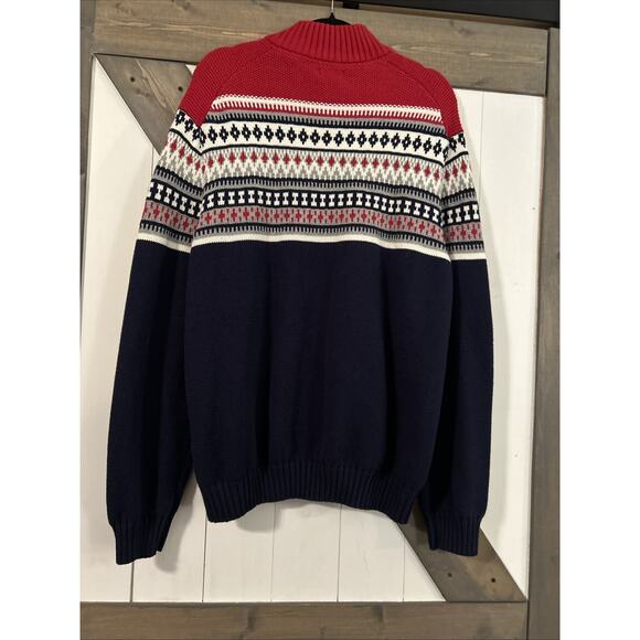 Izod Sweater Men's XXL 1/4 Zip Knit Pullover Fair Isle Nordic Print Red Navy Wht - Picture 8 of 8